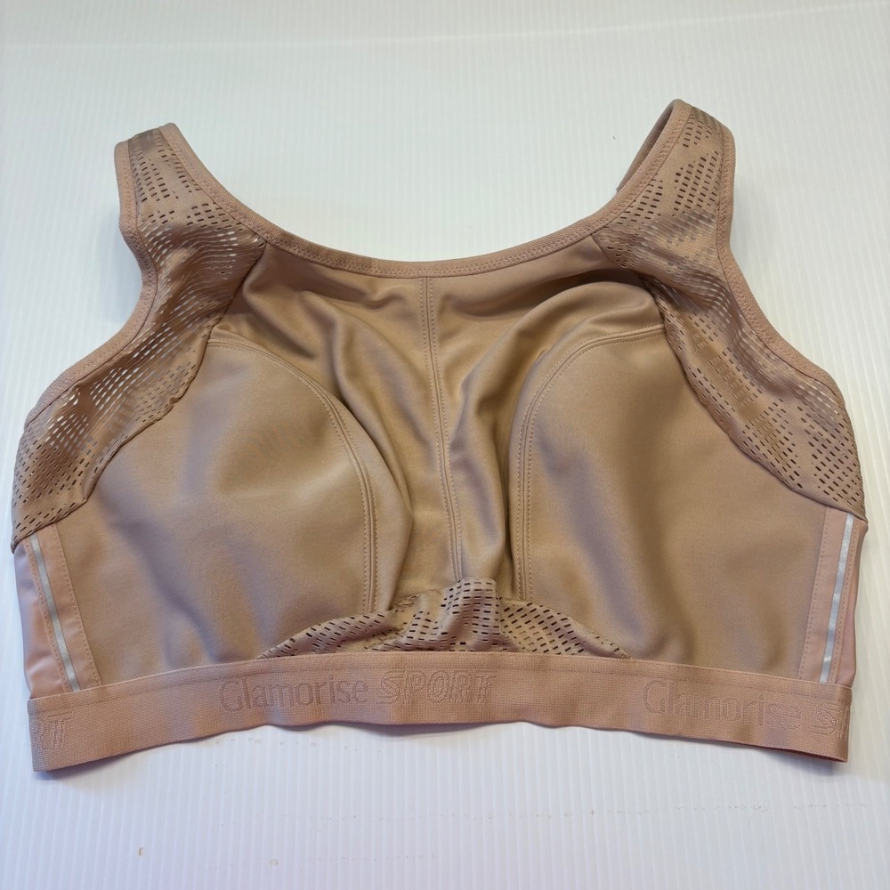 Glamorise Sport Bra Womens 40F‎ Tan High Impact Mesh Support 1068 Workout Active